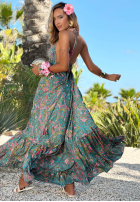 Wzorzysta Rochie maxi z wiskozy Sunlit Queen miętowo-roz