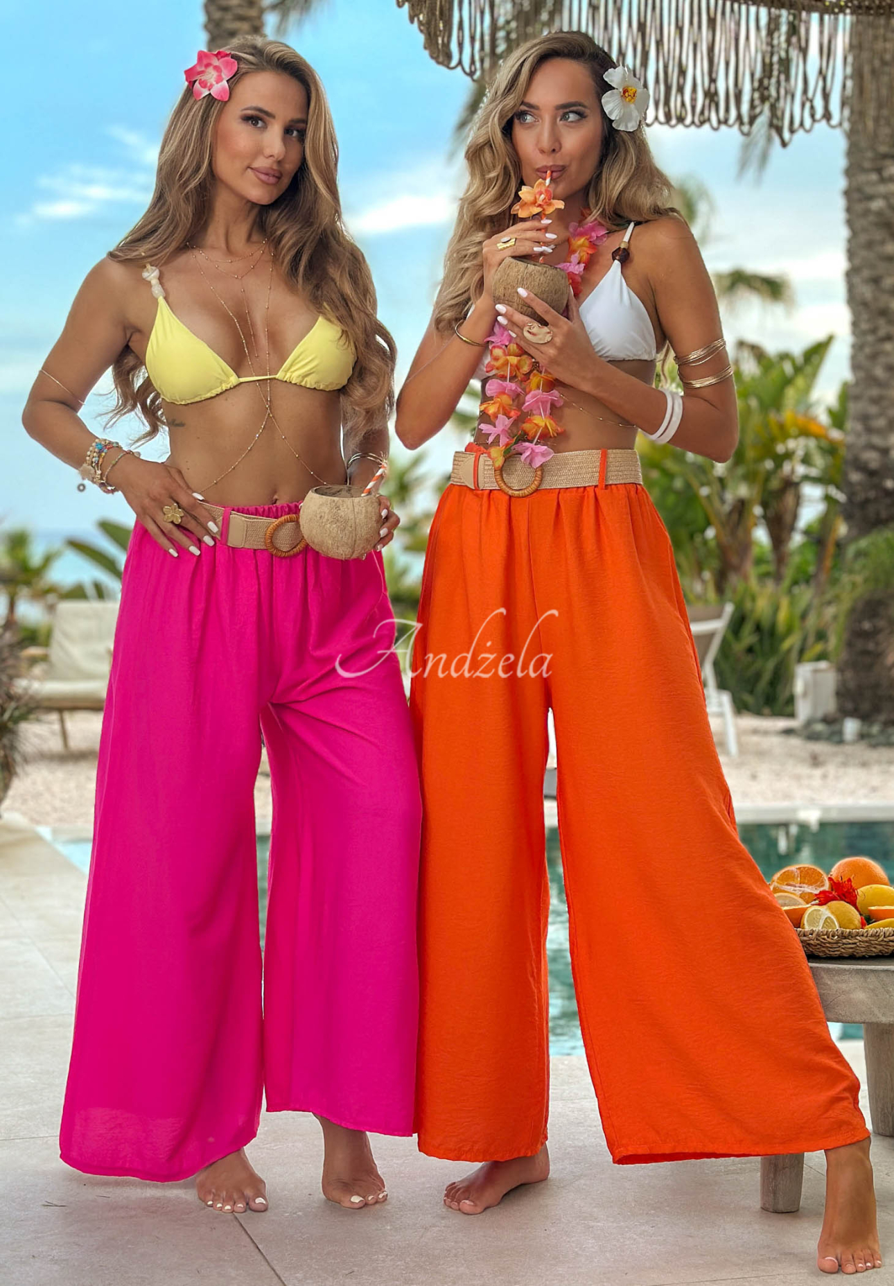 Pantaloni wide leg din viscoză Vacation Moments
