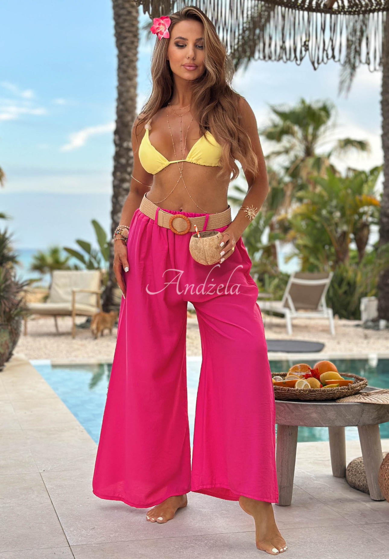 Pantaloni wide leg din viscoză Vacation Moments