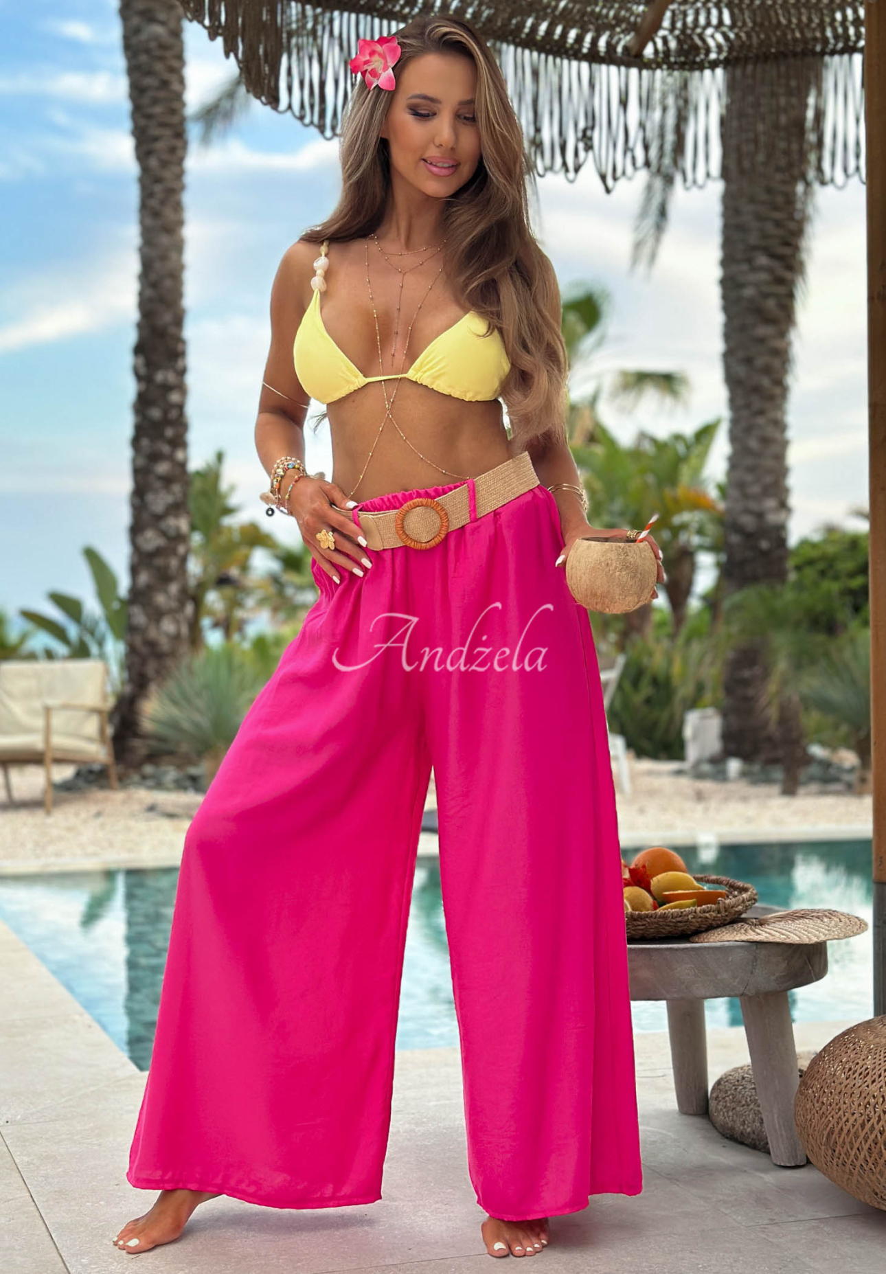 Pantaloni wide leg din viscoză Vacation Moments