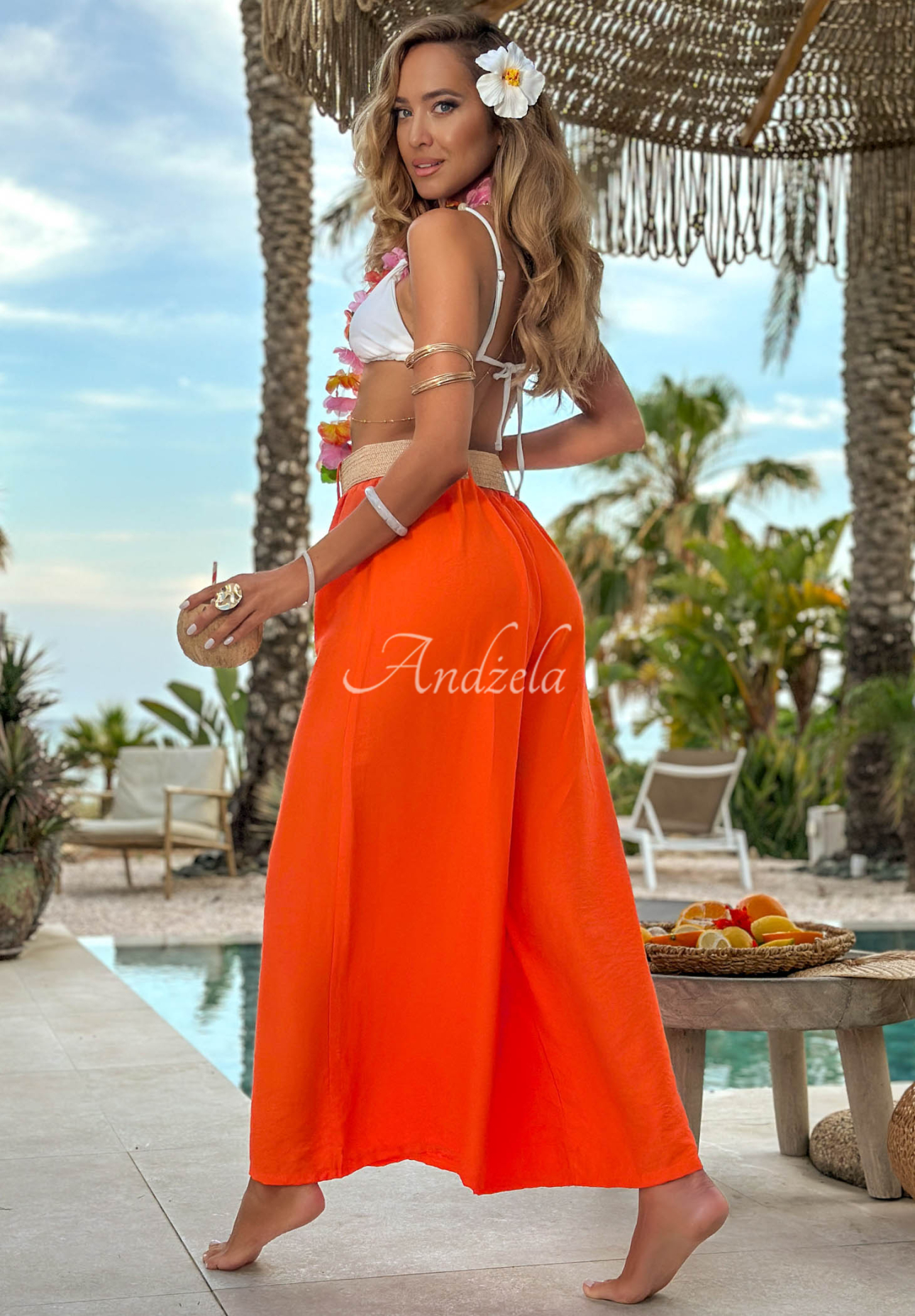 Pantaloni wide leg din viscoză Vacation Moments