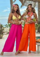 din material textil Pantaloni wide leg z paskiem Vacation Moments albastru cobalt