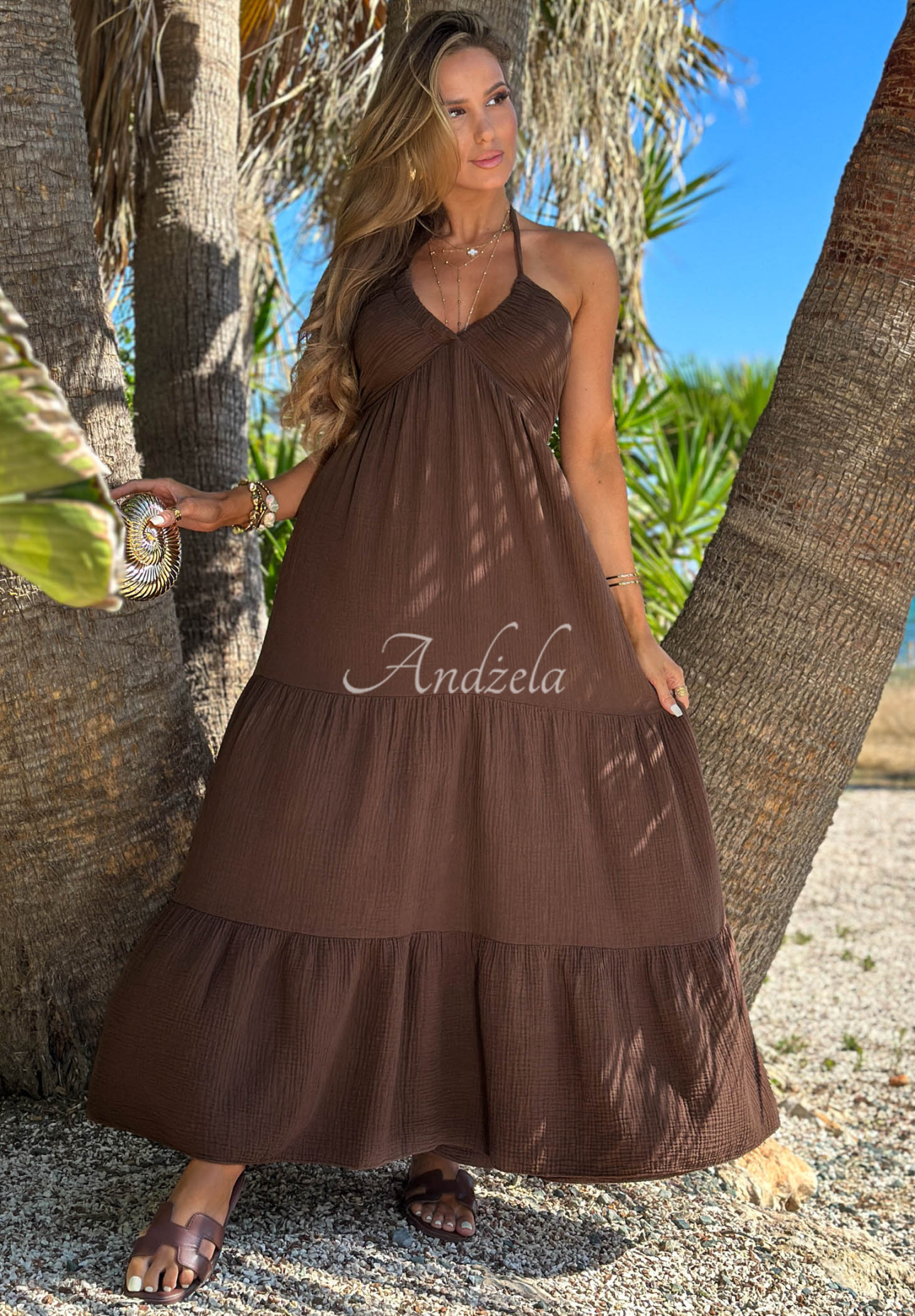 Rochie muselină legată la gât cu volănașe Little Sun