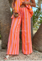din material textil Pantaloni wide leg w kolorowe paski Sunny Charm portocalie