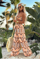 Compleu Top  i Pantaloni wide leg Beach Dreams biało-camel