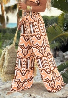 din material textil Pantaloni wide leg cu modele Island Tan biało-ciocolatii