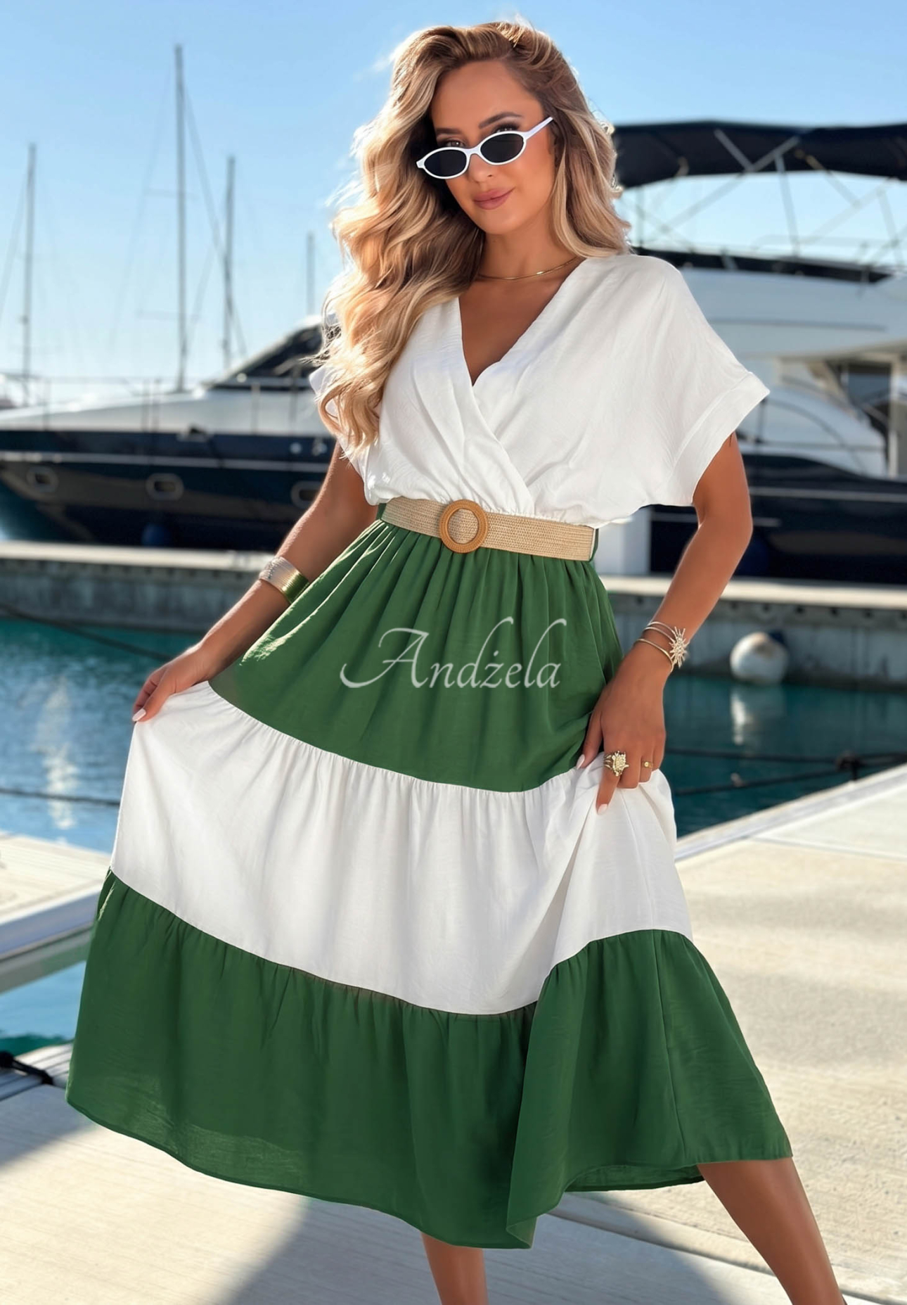 Rochie midi din viscoză cu curea Ocean Dream