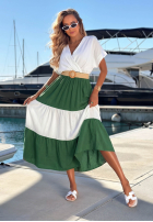 Kolorowa Rochie midi z paskiem Ocean Dream biało-ciocolatie