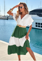 Kolorowa Rochie midi z paskiem Ocean Dream biało-ciocolatie