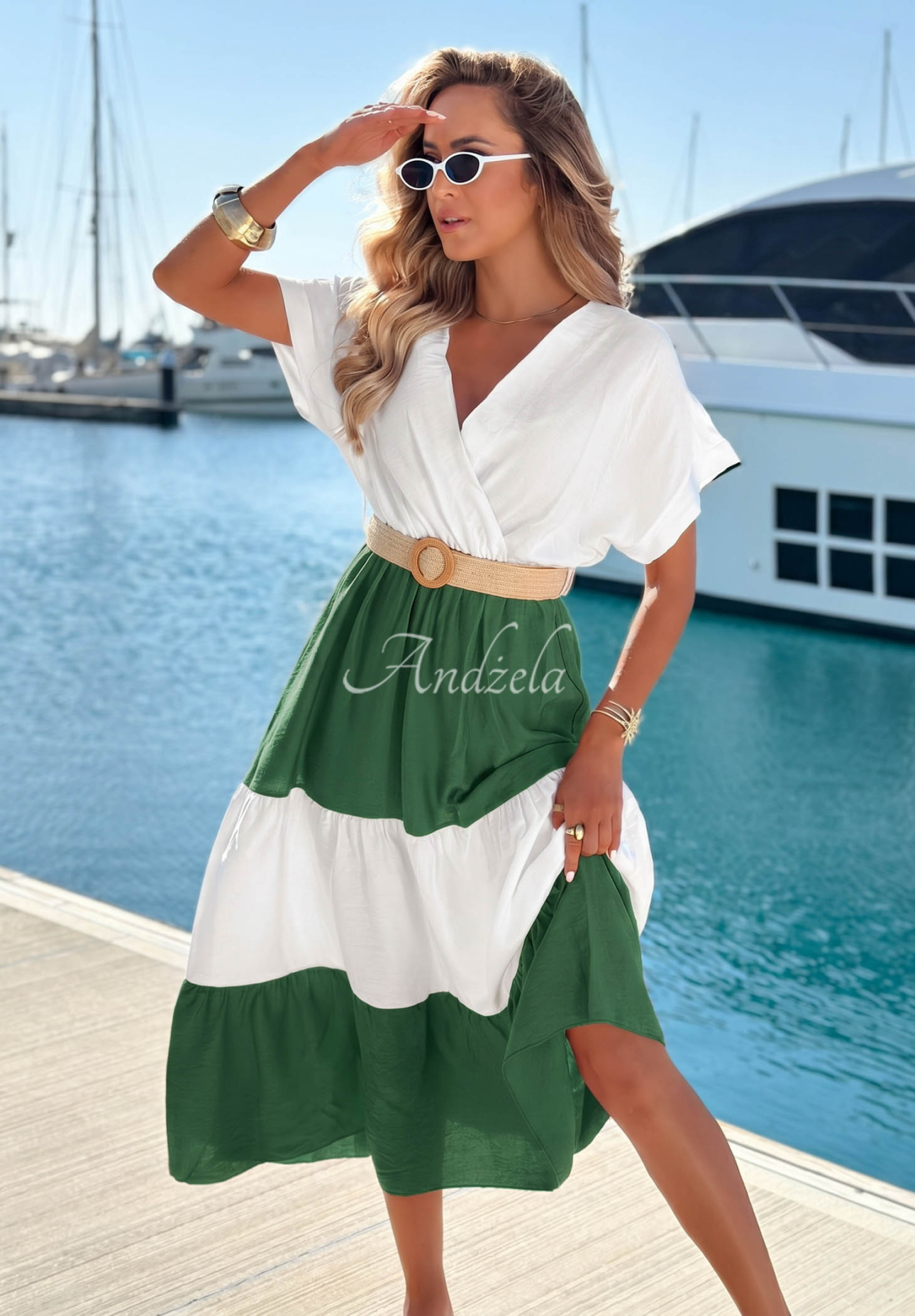 Rochie midi din viscoză cu curea Ocean Dream