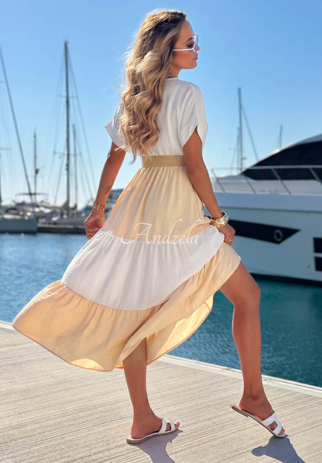 Rochie midi din viscoză cu curea Ocean Dream