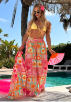Wzorzysty Compleu Cămașă i Pantaloni wide leg Sweet Paradise roz