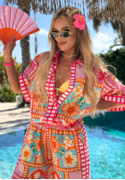 Wzorzysty Compleu Cămașă i Pantaloni wide leg Sweet Paradise roz