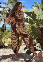 Wzorzysty Compleu Top  i Pantaloni balloon Summer Shore ciocolatiu