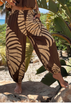 Wzorzysty Compleu Top  i Pantaloni balloon Summer Shore ciocolatiu