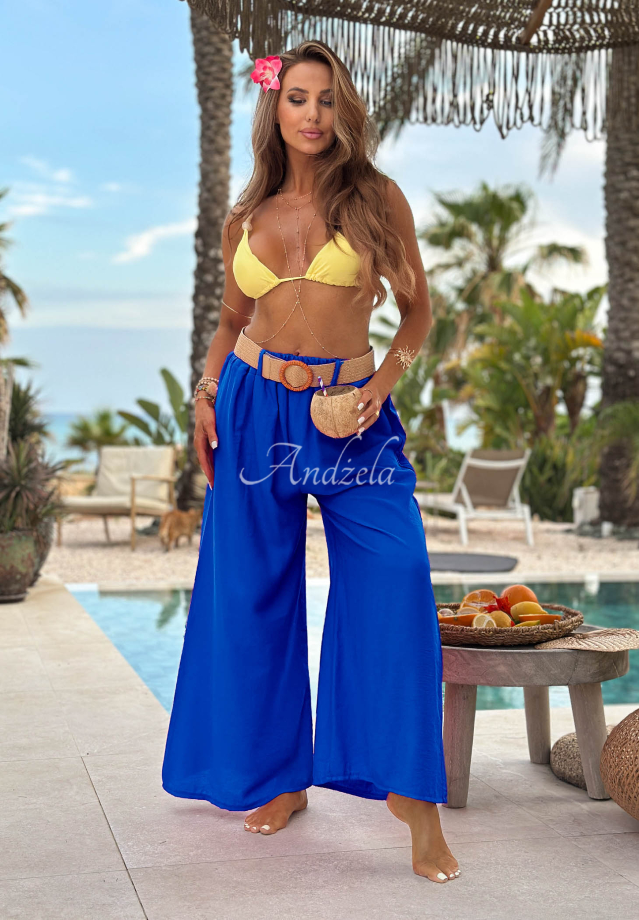 Pantaloni wide leg din viscoză Vacation Moments