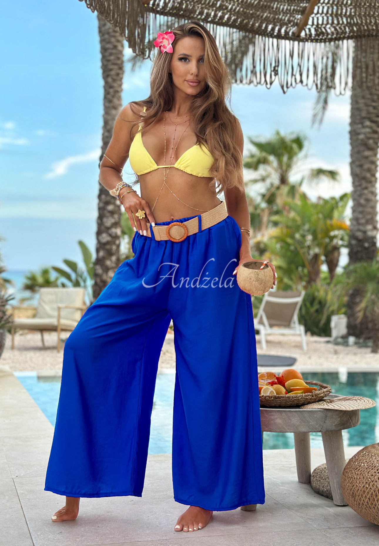 Pantaloni wide leg din viscoză Vacation Moments