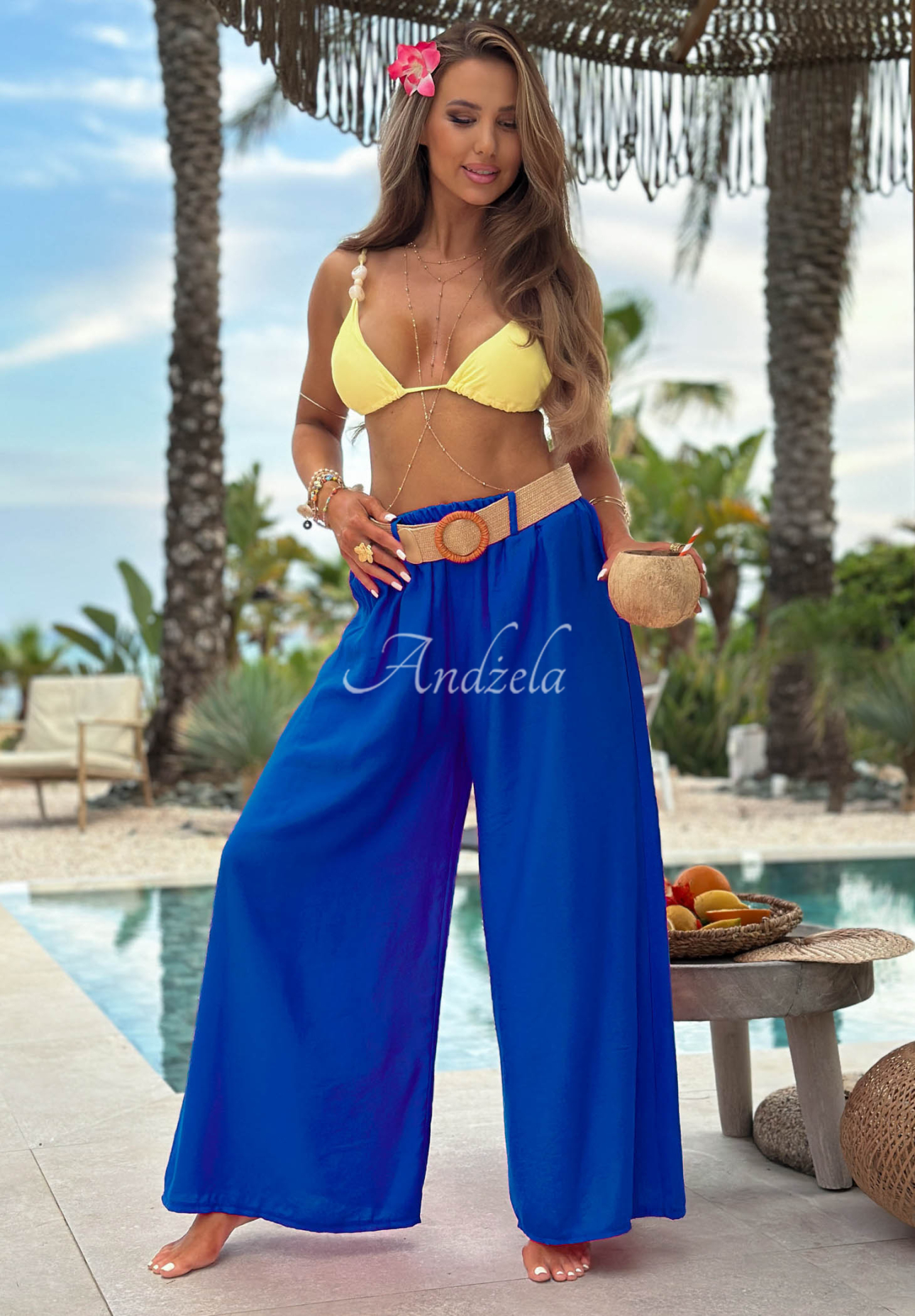 Pantaloni wide leg din viscoză Vacation Moments
