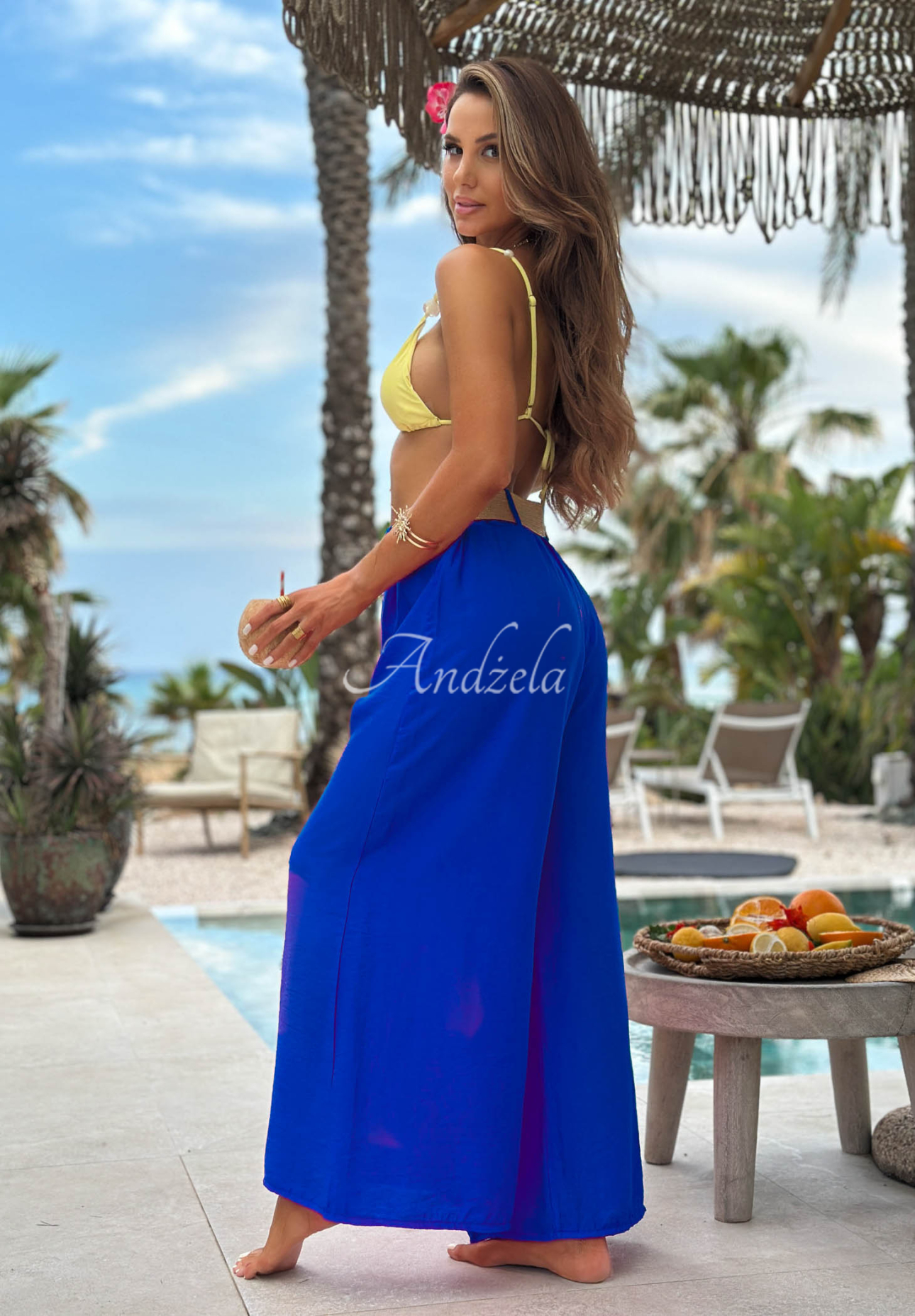 Pantaloni wide leg din viscoză Vacation Moments