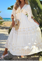 Rochie maxi ze złotymi haftami boho Palm Royale negru