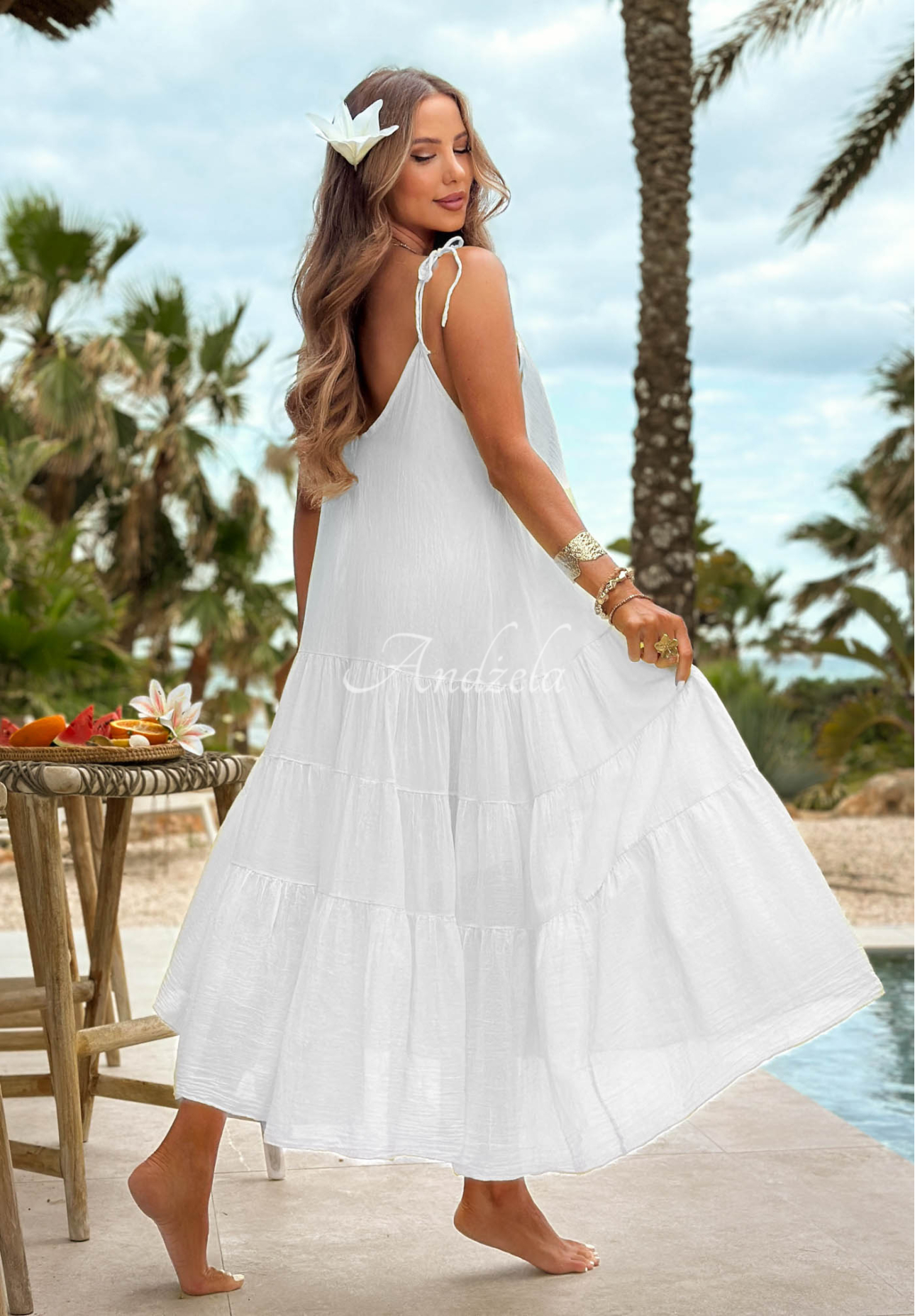 Rochie aerisită din bumbac pe bretele cu volănașe Hot Waves