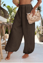 Lniane Pantaloni haremki ze ściągaczami Sun Outfit kaki