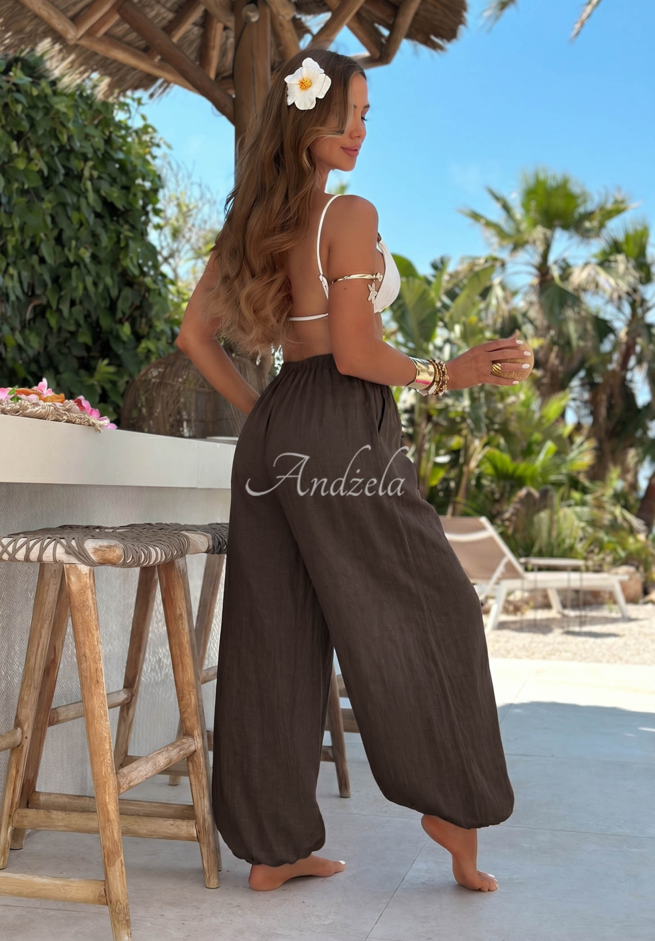 Pantaloni harem din in cu elastic Sun Outfit