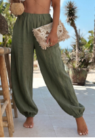 Lniane Pantaloni haremki ze ściągaczami Sun Outfit kaki