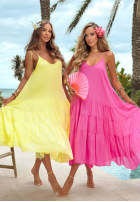 Zwiewna Rochie maxi na ramiączkach z falbankami Hot Waves roz