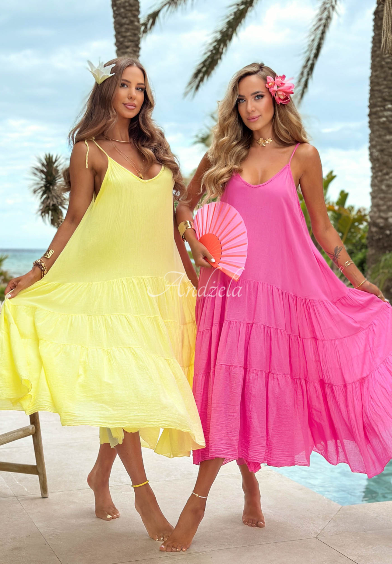Rochie aerisită din bumbac pe bretele cu volănașe Hot Waves