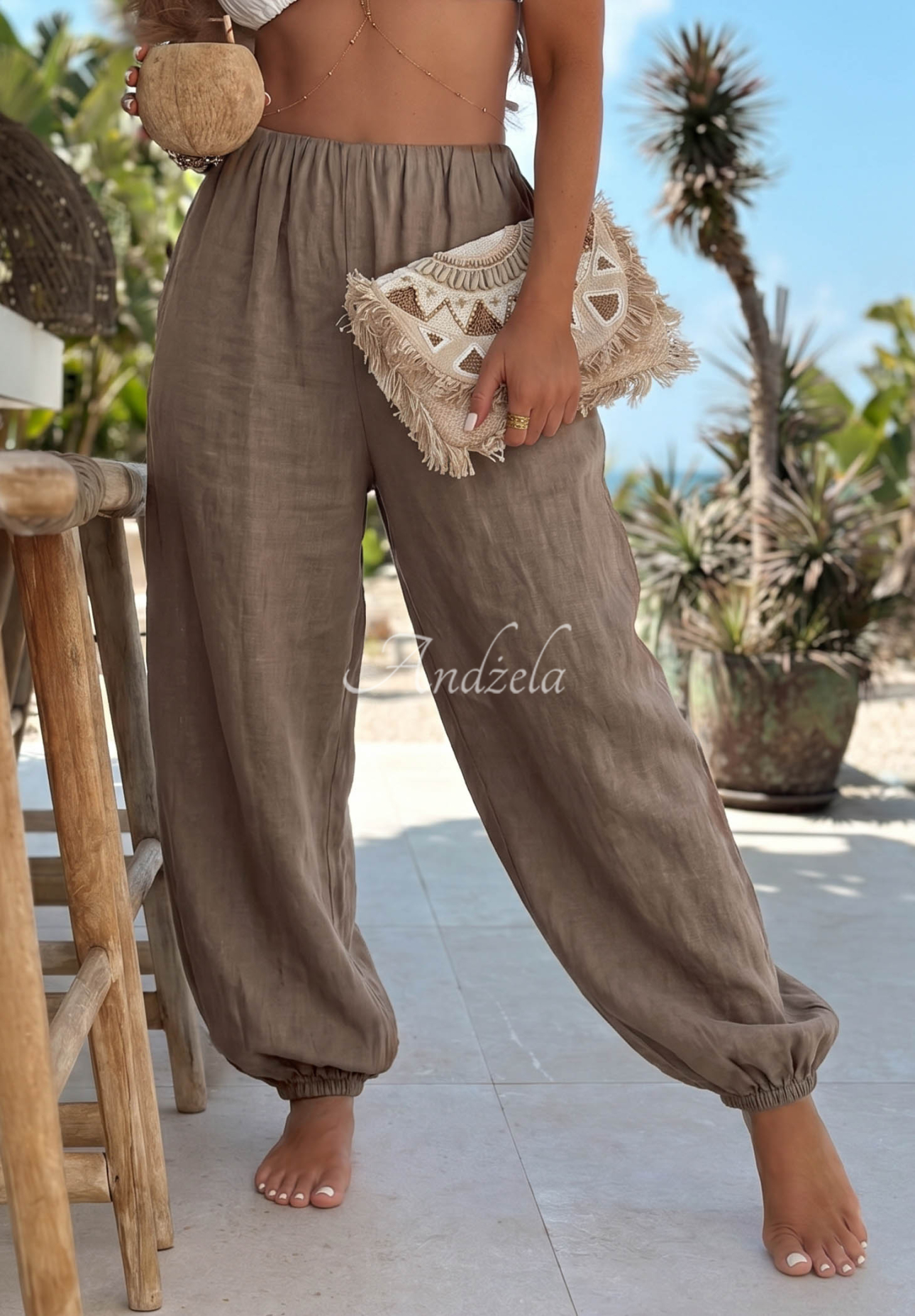 Pantaloni harem din in cu elastic Sun Outfit