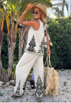 Wzorzysty Compleu Top  i Pantaloni wide leg Palm Residence bluemarin