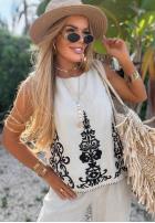 Wzorzysty Compleu Top  i Pantaloni wide leg Palm Residence bluemarin