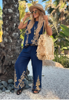 Wzorzysty Compleu Top  i Pantaloni wide leg Palm Residence bluemarin