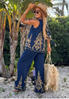 Wzorzysty Compleu Top  i Pantaloni wide leg Palm Residence bluemarin
