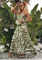 Rochie maxi na ramiączkach w zebrę Private Beach beżowo-ciocolatie