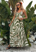 Rochie maxi na ramiączkach w zebrę Private Beach beżowo-ciocolatie