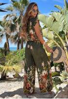 Wzorzysty Compleu Bluză i Pantaloni wide leg Tropical Flora kaki