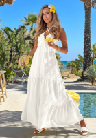Muślinowa Rochie wiązana na szyi z falbankami Little Sun galben