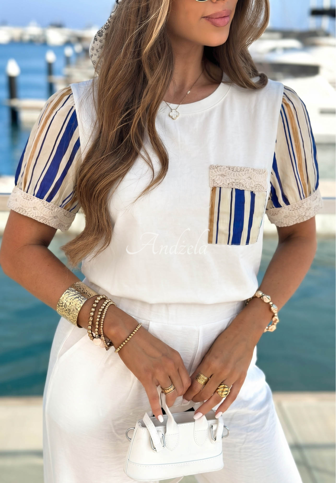 Tricou din bumbac cu mâneci în dungi Sea You