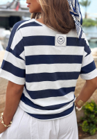 Bawełniany Tricou z dekoltem w paski Summer Lemonade biało-bluemarin
