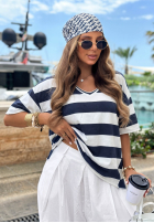Bawełniany Tricou z dekoltem w paski Summer Lemonade biało-bluemarin