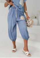 din material textil Pantaloni joggery z naszywką Sunset Palm albastre
