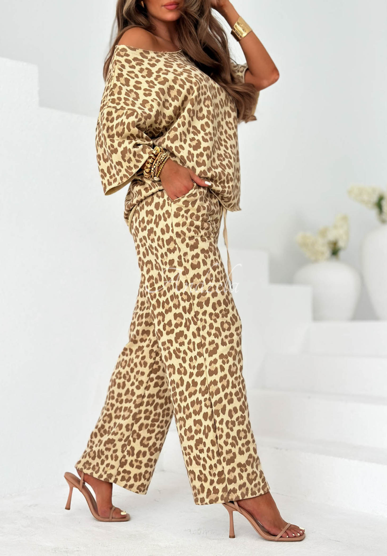 Pantaloni wide leg din bumbac Tropical Lagoon