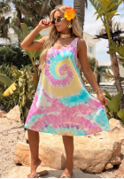 Rochie Tunică mini na ramiączkach tie dye Tropic Baddie błękitno-roz