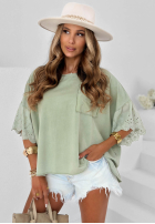 Bawełniana Bluză oversize z koronką Sun Umbrella ecru