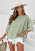 Bawełniana Bluză oversize z koronką Sun Umbrella ecru