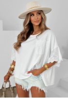 Bawełniana Bluză oversize z koronką Sun Umbrella ecru