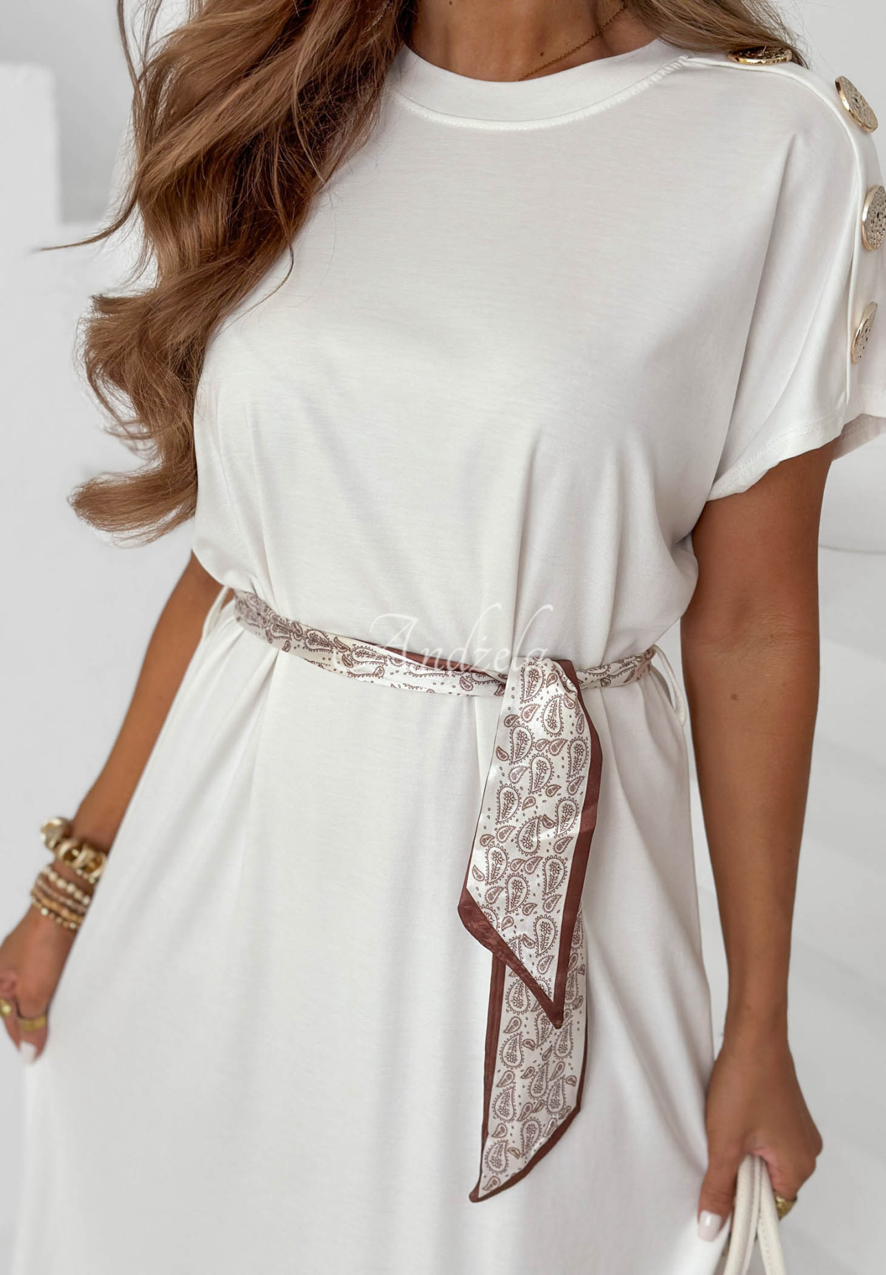 Rochie midi din viscoză cu eșarfă și nasturi decorativi Sailor Charm