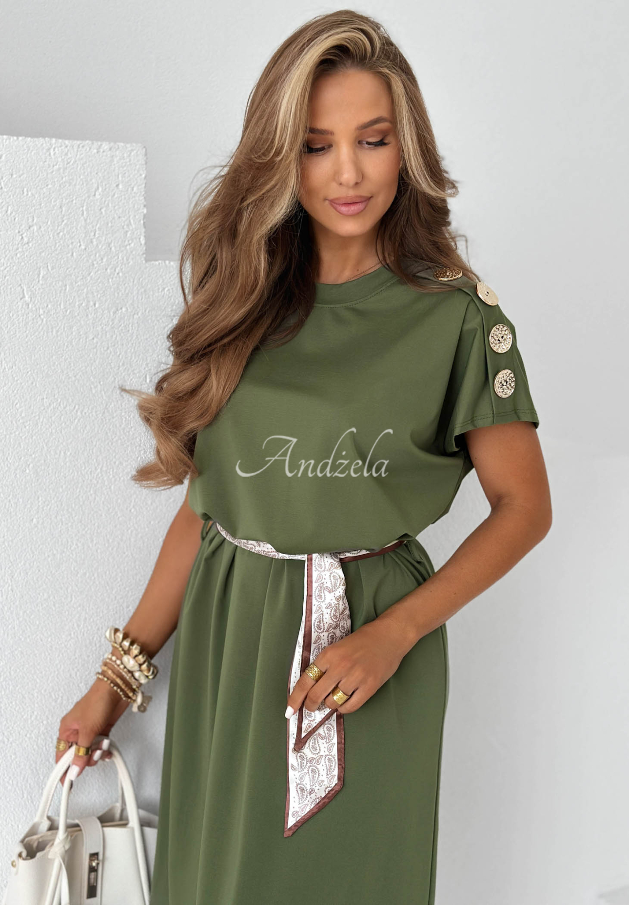 Rochie midi din viscoză cu eșarfă și nasturi decorativi Sailor Charm